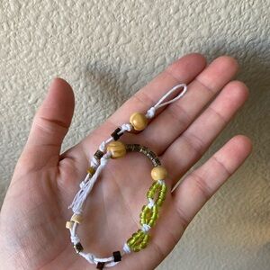 Hand Crafted Beaded Bohemian Wall/ Window Hanger with White and Green Accents